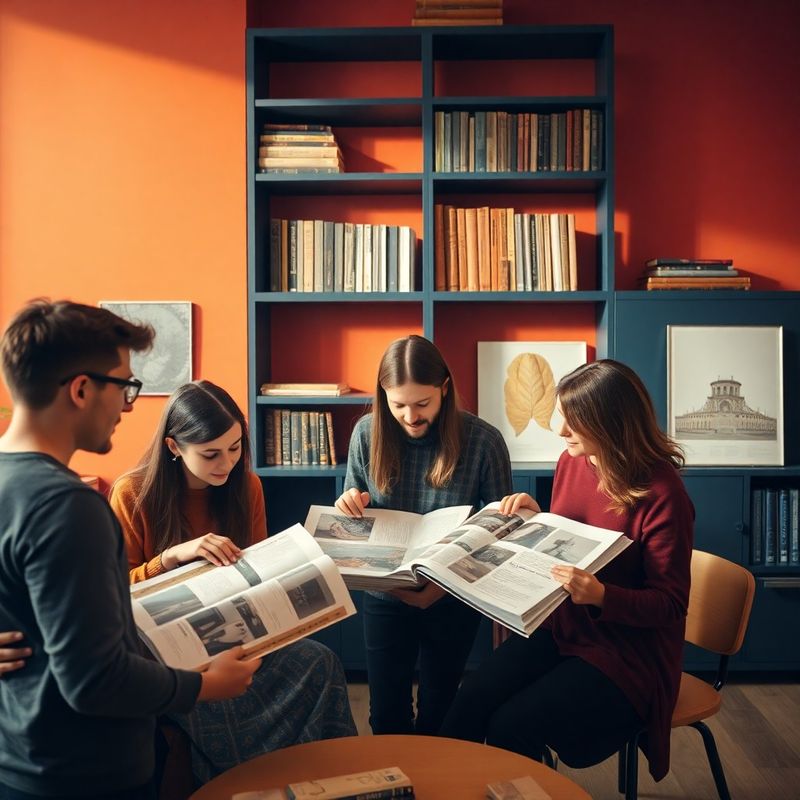 Echipă editorială mică revizuind machete tipărite într-un studio bucureștean cu pereți coral